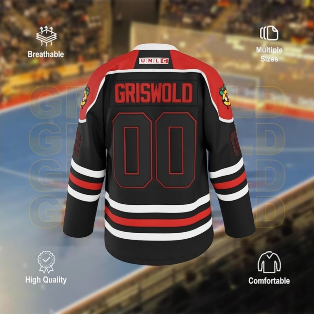CLARK GRISWOLD CHRISTMAS VACATION BLACKHAWKS JERSEY 🎄 Rare Black Color! - Picture 3 of 5